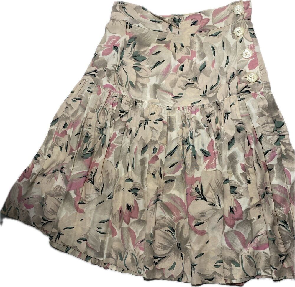 Vintage Jonathan Martin Womens Midi Skirt Size 8 Pink Floral Fairy Y2K Secretary